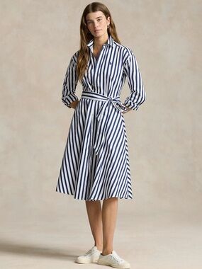 Polo by Ralph Lauren Navy and White Striped Long-Sleeve Shirt Dress